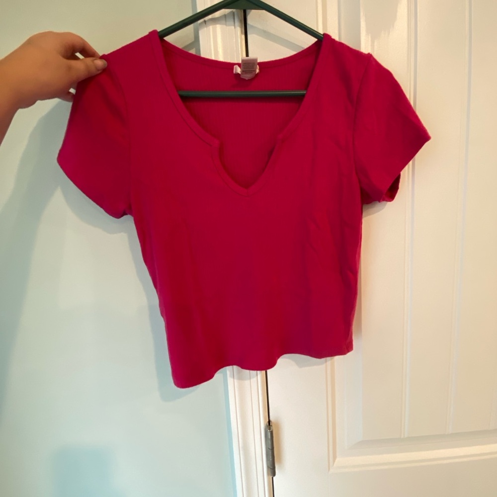 Hot Pink Short Sleeve Crop Top